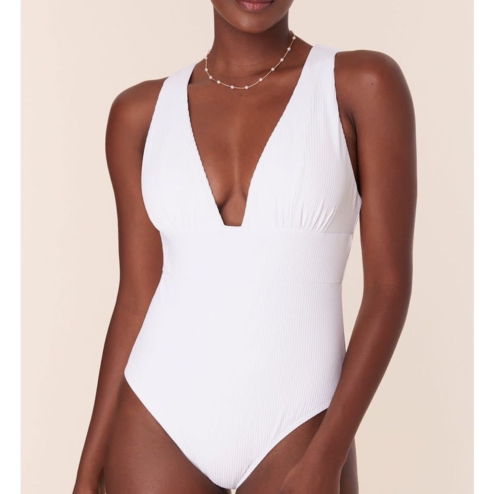 Andie The Mykonos One‎ Piece Ribbed Swimsuit White size L NWT